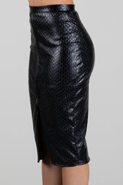 Elisabetta Franchi Gonna Longuette Effetto Pelle con Trama a Squame GO24467E2 NERO