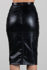 Elisabetta Franchi Gonna Longuette Effetto Pelle con Trama a Squame GO24467E2 NERO