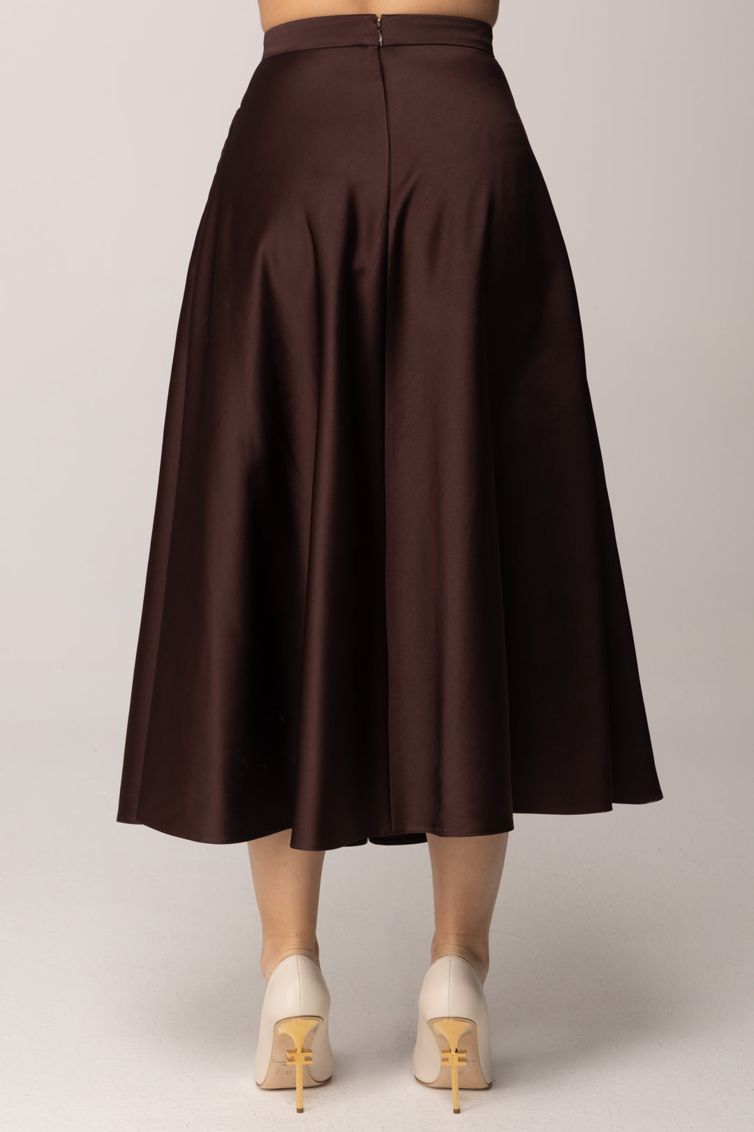 Elisabetta Franchi Gonna Longuette In Duchesse con Logo In Vita GO15661E2 CACAO