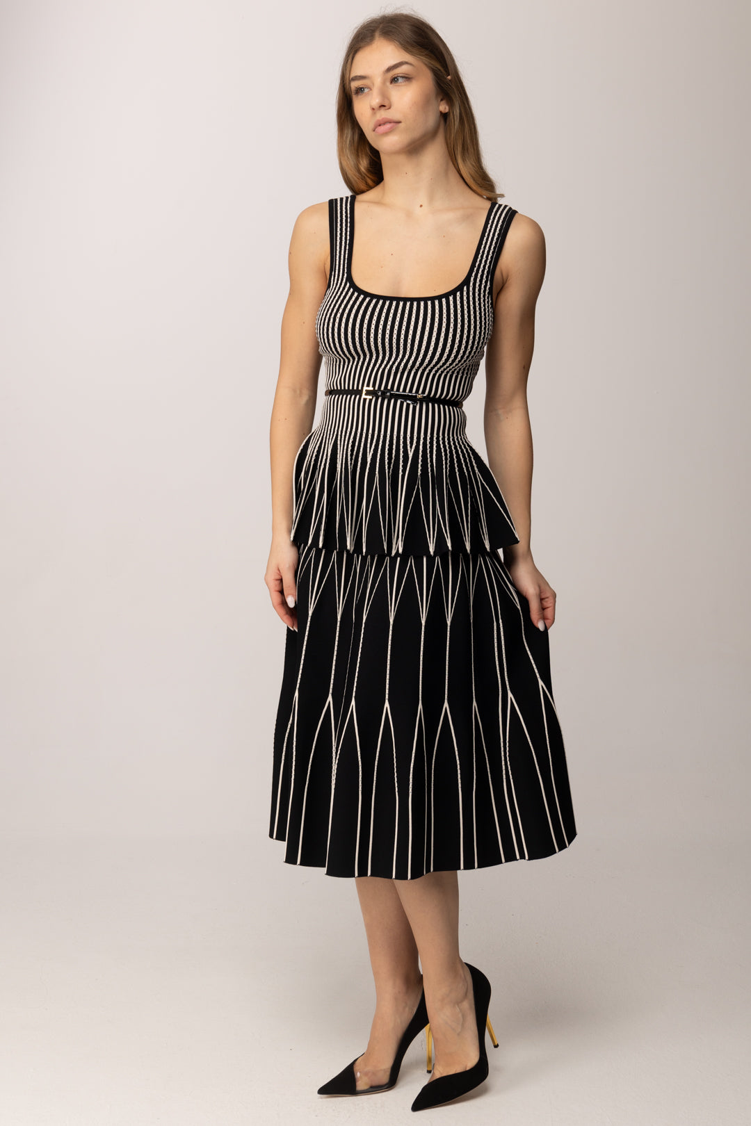 Elisabetta Franchi Gonna Longuette In Maglia Bicolore GK31S62E2 NERO/BURRO