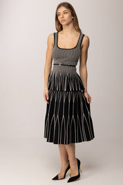 Elisabetta Franchi Gonna Longuette In Maglia Bicolore GK31S62E2 NERO/BURRO