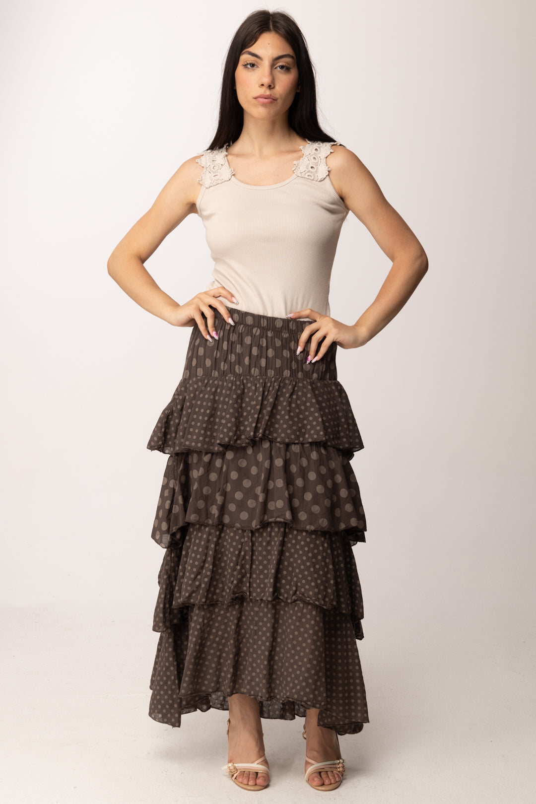 Khloe Femme Gonna Lunga a Balze con Fantasia Pois A8320-M21 CACAO