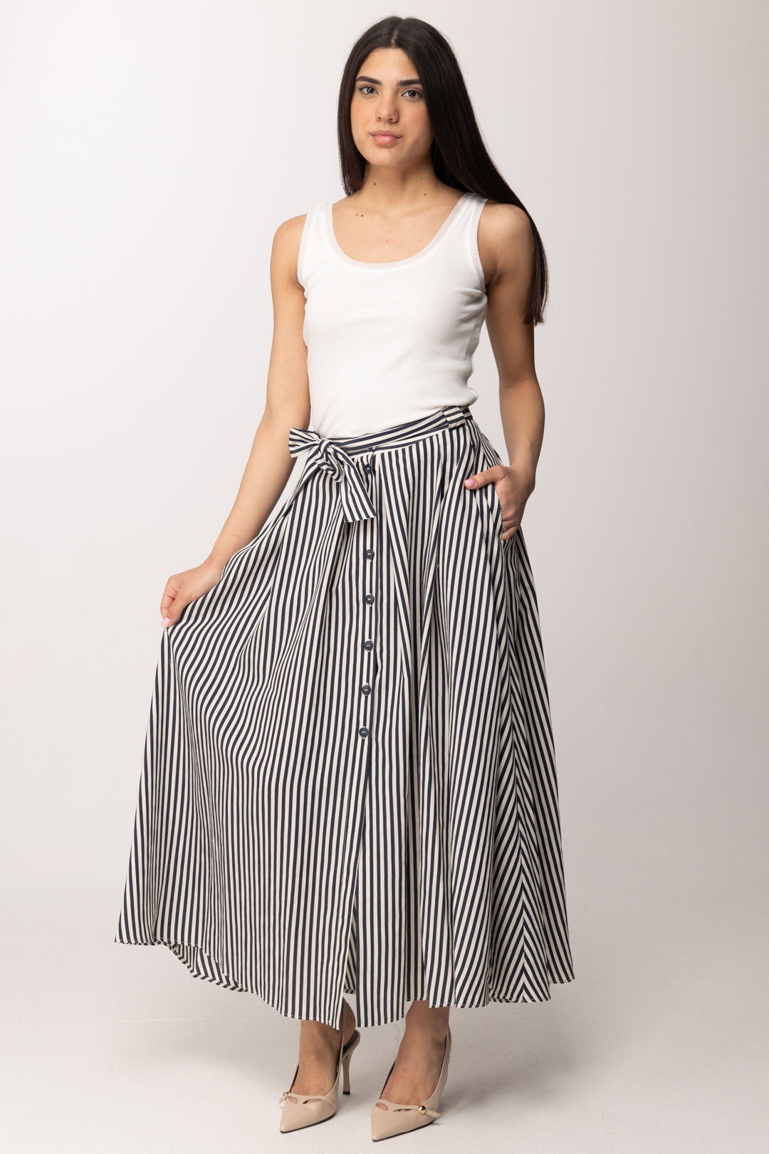 Hanita Gonna Lunga a Righe con Fusciacca H.G1038.4577 BLU MARINE