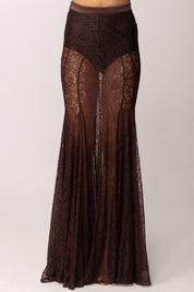 Elisabetta Franchi Gonna Lunga a Sirena In Pizzo Floreale GO17862E2 CACAO