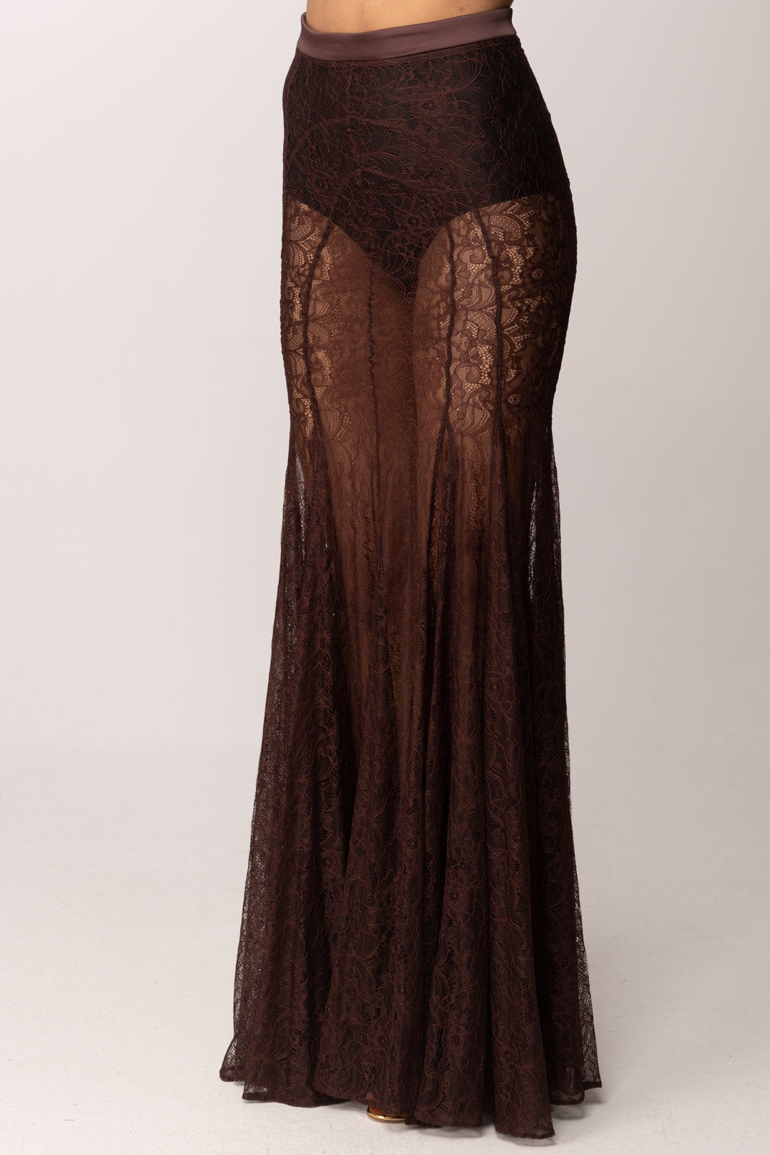 Elisabetta Franchi Gonna Lunga a Sirena In Pizzo Floreale GO17862E2 CACAO