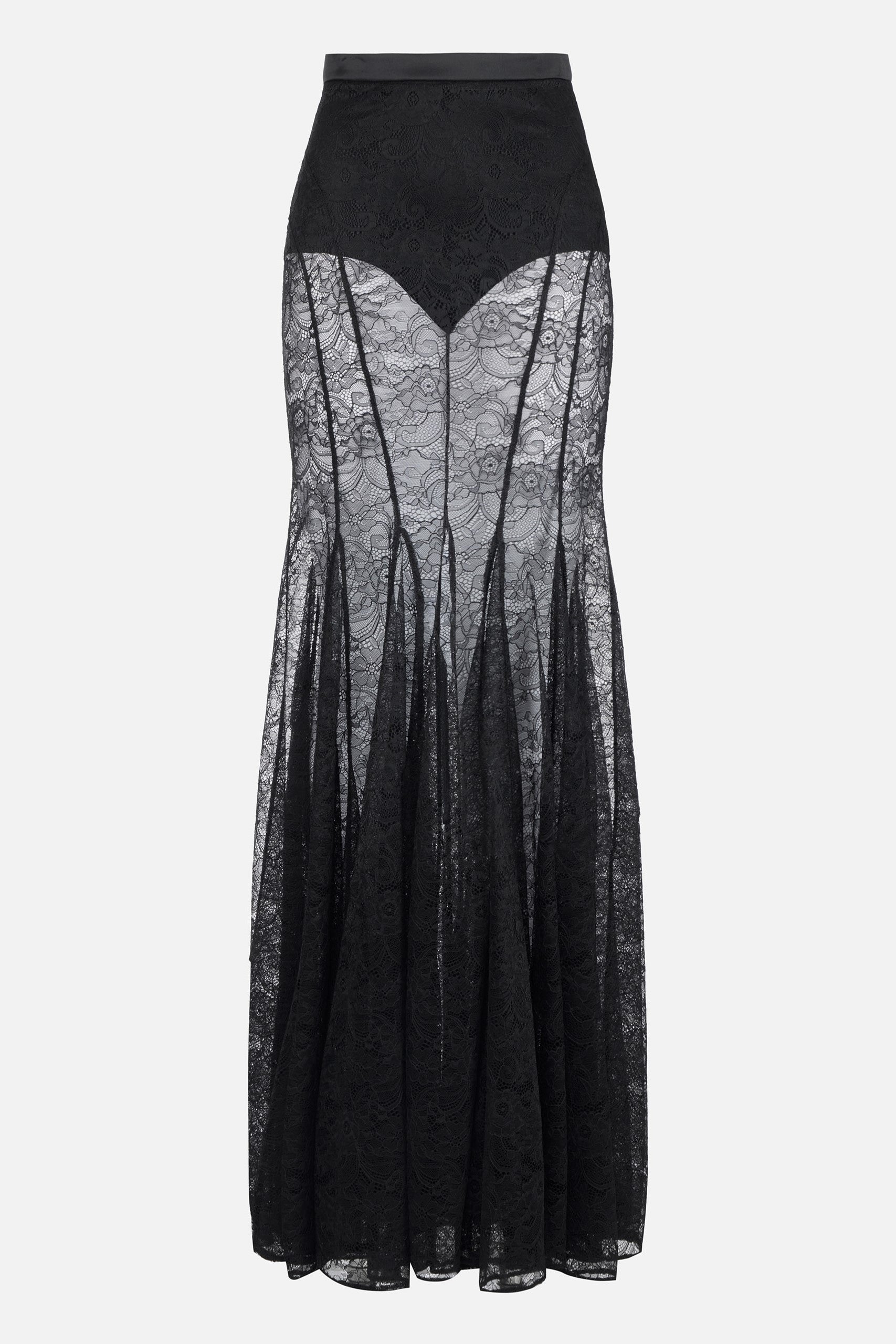 Elisabetta Franchi Gonna Lunga a Sirena In Pizzo Floreale GO17862E2 NERO