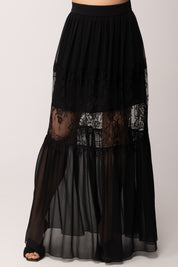 Hanita Gonna Lunga con Pizzo e Trasparenza H.G1036.4574 NERO