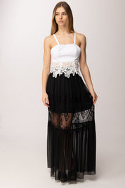 Hanita Gonna Lunga con Pizzo e Trasparenza H.G1036.4574 NERO
