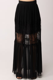 Hanita Gonna Lunga con Pizzo e Trasparenza H.G1036.4574 NERO