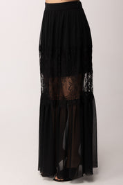 Hanita Gonna Lunga con Pizzo e Trasparenza H.G1036.4574 NERO