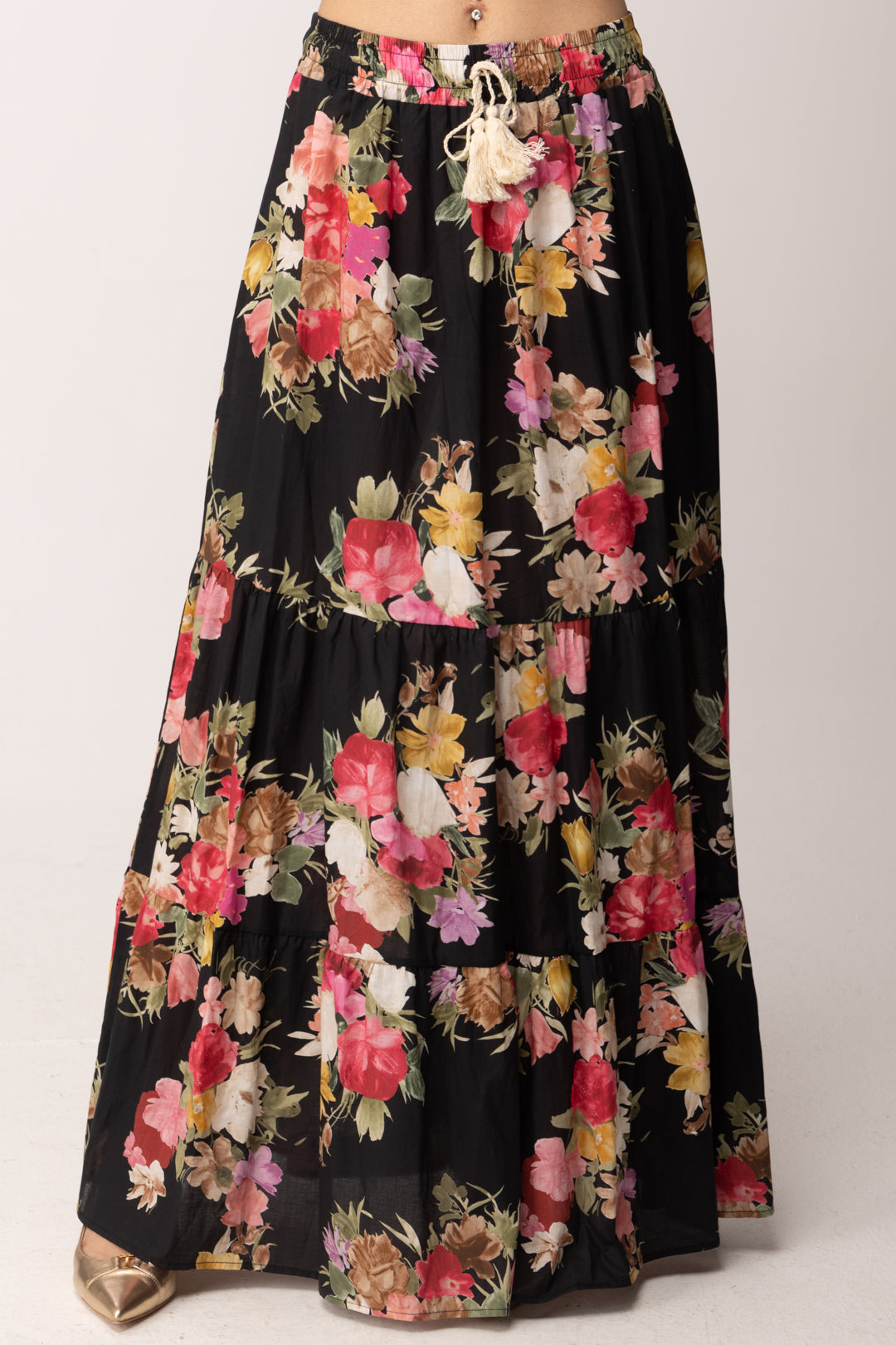 Khloe Femme Gonna Lunga Floreale con Balze e Nappine H2142-M32 FANTASIA