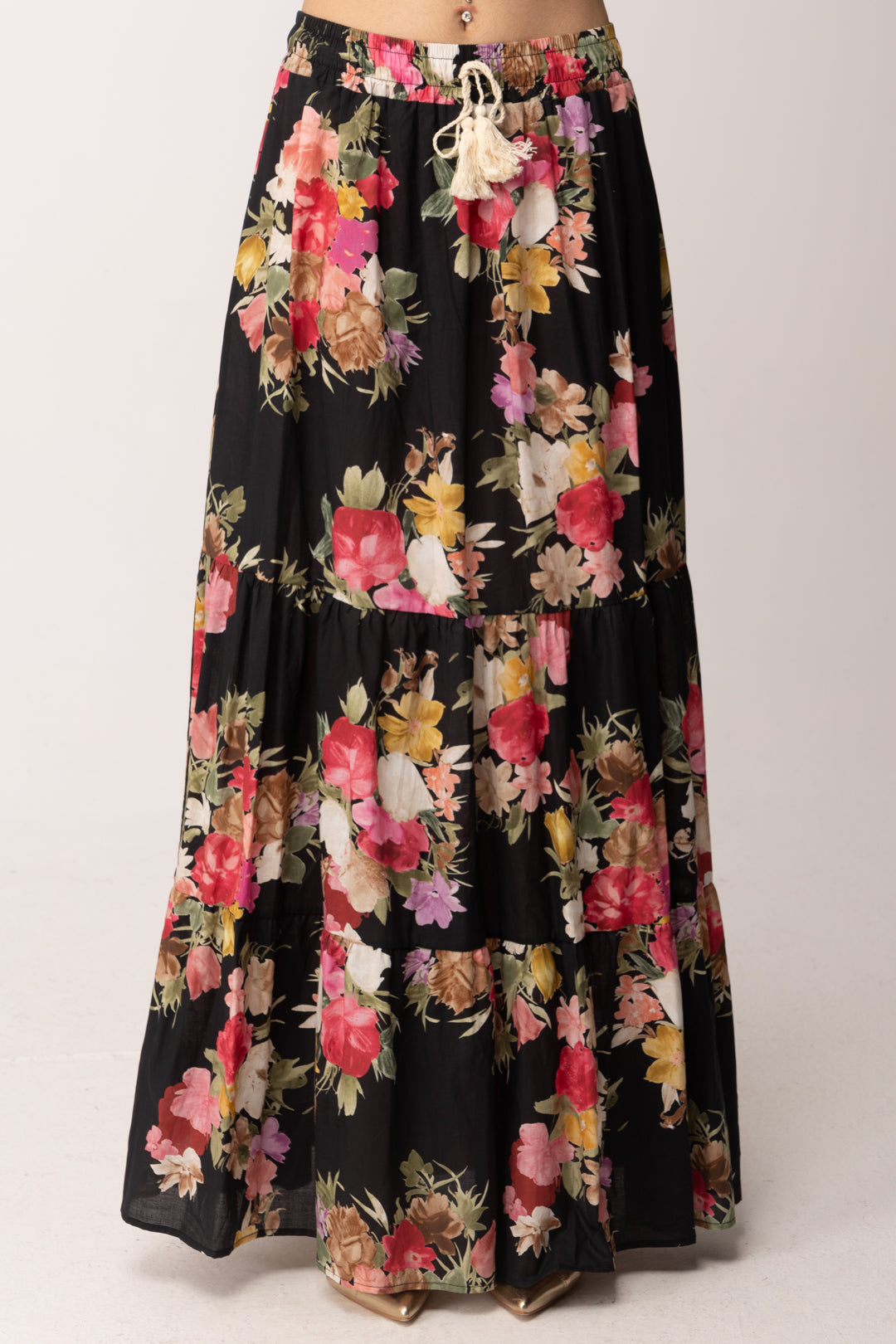 Khloe Femme Gonna Lunga Floreale con Balze e Nappine H2142-M32 FANTASIA