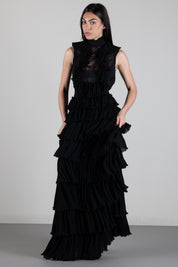 Elisabetta Franchi Gonna Lunga In Georgette con Balze GO24767E2 NERO