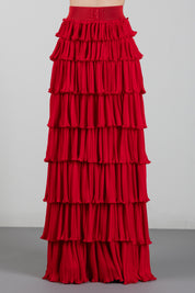 Elisabetta Franchi Gonna Lunga In Georgette con Balze GO24767E2 RED PASSION