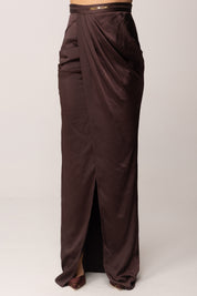 Elisabetta Franchi Gonna Lunga In Raso con Dettaglio Gioiello GO14657E2 MERLOT