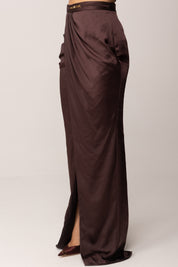 Elisabetta Franchi Gonna Lunga In Raso con Dettaglio Gioiello GO14657E2 MERLOT