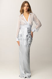 Elisabetta Franchi Gonna Lunga In Raso con Dettaglio Gioiello GO14657E2 STARLIGHT