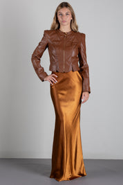 Elisabetta Franchi Gonna Lunga In Raso con Texture Effetto Squamato GO19767E2 SIGARO