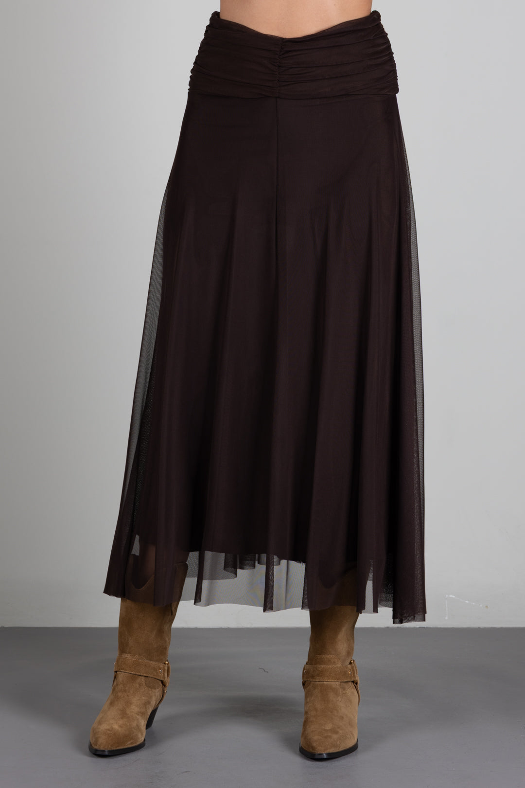 Twin-set Gonna Lunga In Rete con Vita Arricciata 262TF2033 DEEP BROWN