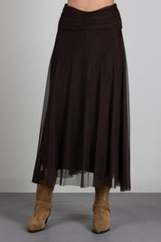 Twin-set Gonna Lunga In Rete con Vita Arricciata 262TF2033 DEEP BROWN