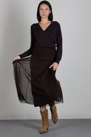 Twin-set Gonna Lunga In Rete con Vita Arricciata 262TF2033 DEEP BROWN