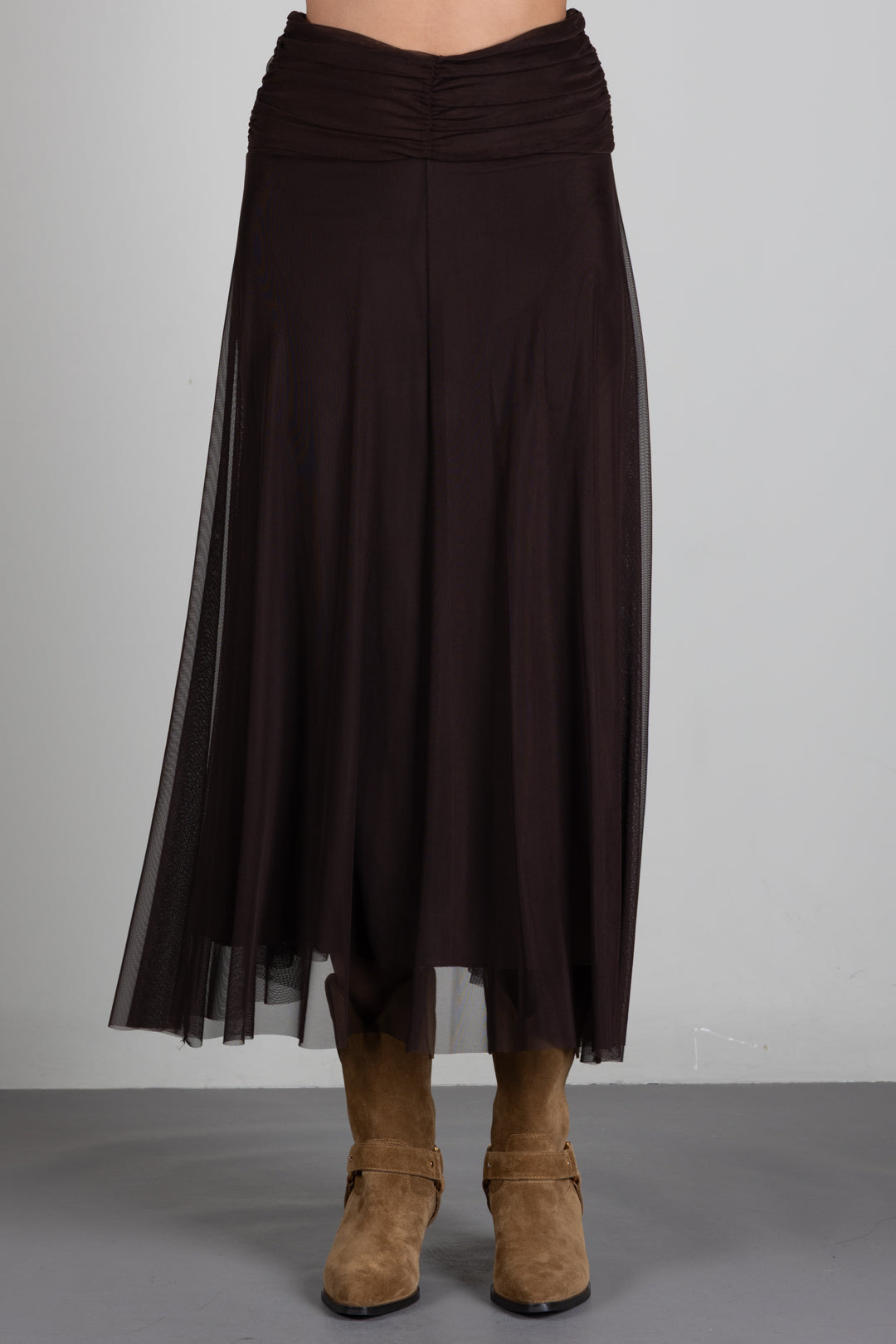 Twin-set Gonna Lunga In Rete con Vita Arricciata 262TF2033 DEEP BROWN