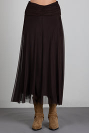 Twin-set Gonna Lunga In Rete con Vita Arricciata 262TF2033 DEEP BROWN