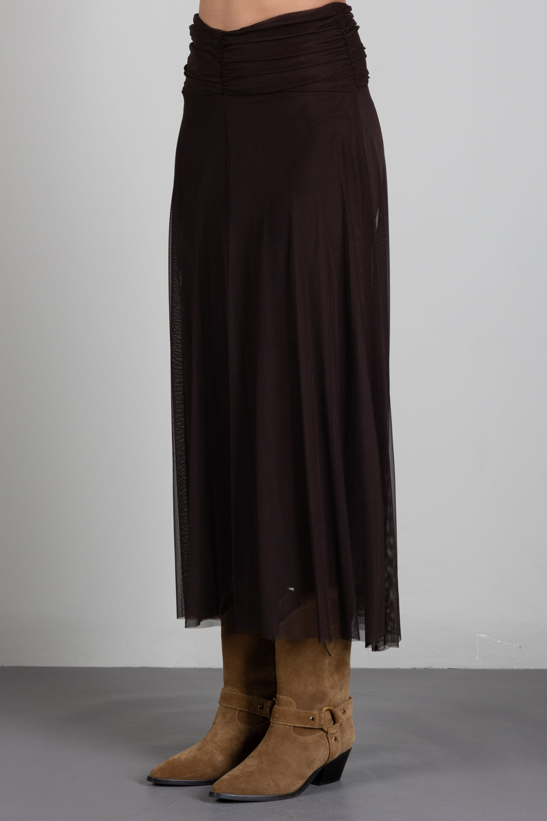 Twin-set Gonna Lunga In Rete con Vita Arricciata 262TF2033 DEEP BROWN