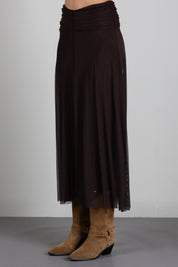 Twin-set Gonna Lunga In Rete con Vita Arricciata 262TF2033 DEEP BROWN