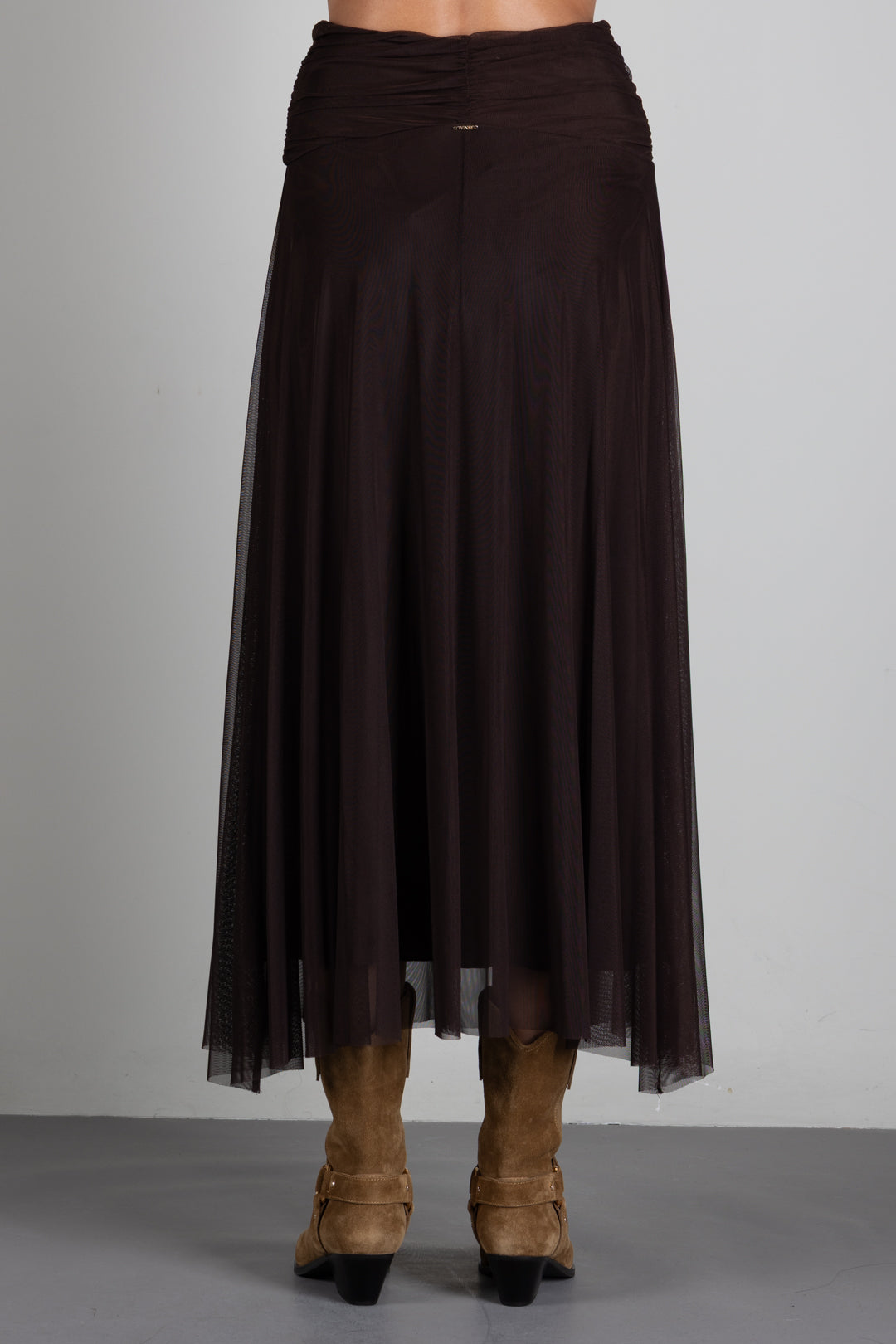 Twin-set Gonna Lunga In Rete con Vita Arricciata 262TF2033 DEEP BROWN