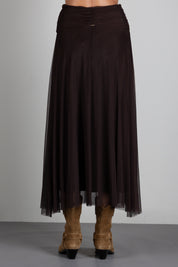 Twin-set Gonna Lunga In Rete con Vita Arricciata 262TF2033 DEEP BROWN