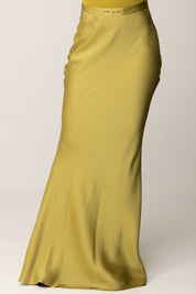 Elisabetta Franchi Gonna Lunga In Satin con Logo In Vita GO11256E2 IGUANA