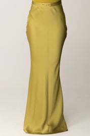 Elisabetta Franchi Gonna Lunga In Satin con Logo In Vita GO11256E2 IGUANA