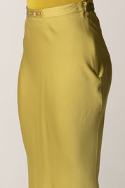 Elisabetta Franchi Gonna Lunga In Satin con Logo In Vita GO11256E2 IGUANA