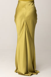 Elisabetta Franchi Gonna Lunga In Satin con Logo In Vita GO11256E2 IGUANA