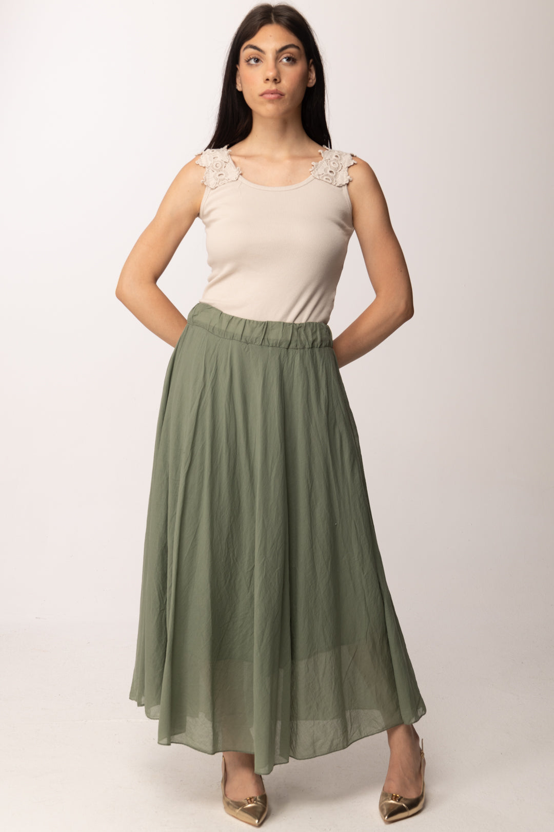 Khloe Femme Gonna Lunga In Voile Dalla l CBGO5632 VERDE MILITARE