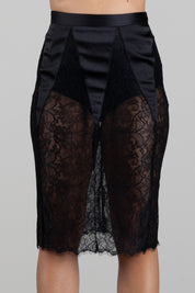 Elisabetta Franchi Gonna Midi a Matita In Tessuto Tecnico e Pizzo GO21268E2 NERO
