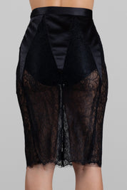 Elisabetta Franchi Gonna Midi a Matita In Tessuto Tecnico e Pizzo GO21268E2 NERO
