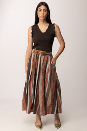 Khloe Femme Gonna Midi a Righe con Cintura Intrecciata A8024-C21 FANTASIA