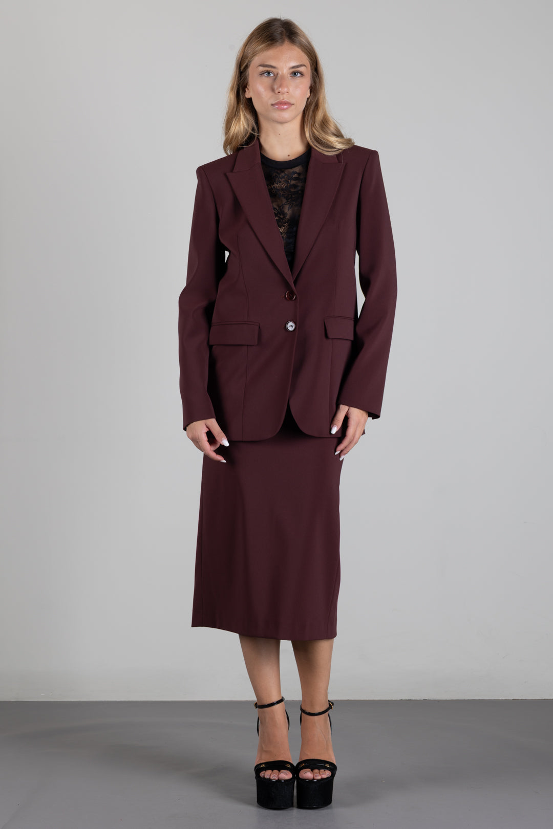 Patrizia Pepe Gonna Midi a Tubino 8G0177 A6F5 WOOD BROWN