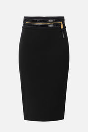 Elisabetta Franchi Gonna Midi a Tubino con Fascia Effetto Craquelé GO13056E2 NERO