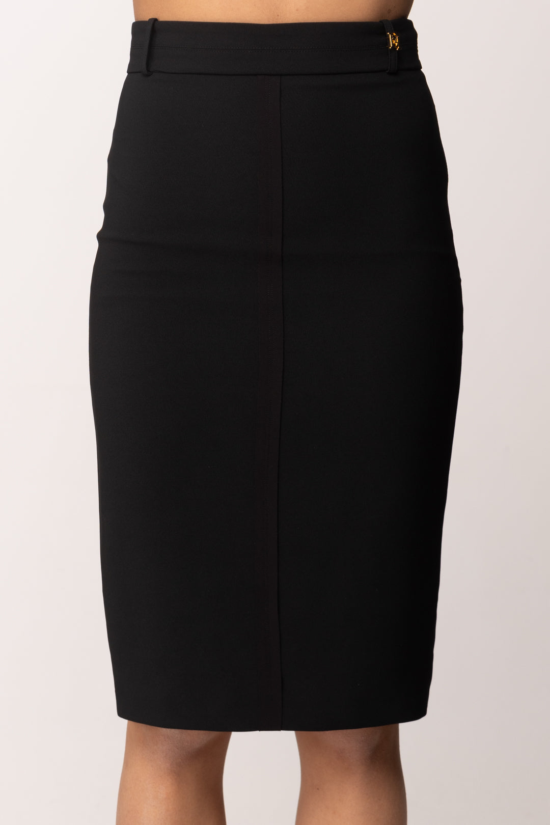 Elisabetta Franchi Gonna Midi a Tubino con Motivi a Taglio Vivo GO15761E2 NERO