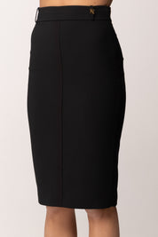 Elisabetta Franchi Gonna Midi a Tubino con Motivi a Taglio Vivo GO15761E2 NERO