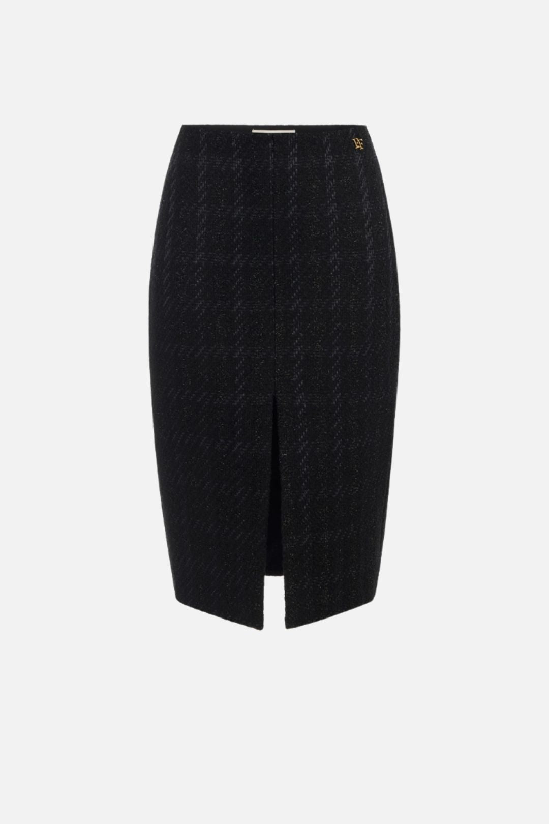 Elisabetta Franchi Gonna Midi a Tubino In Tweed con Spacco Frontale GO23267E2 NERO