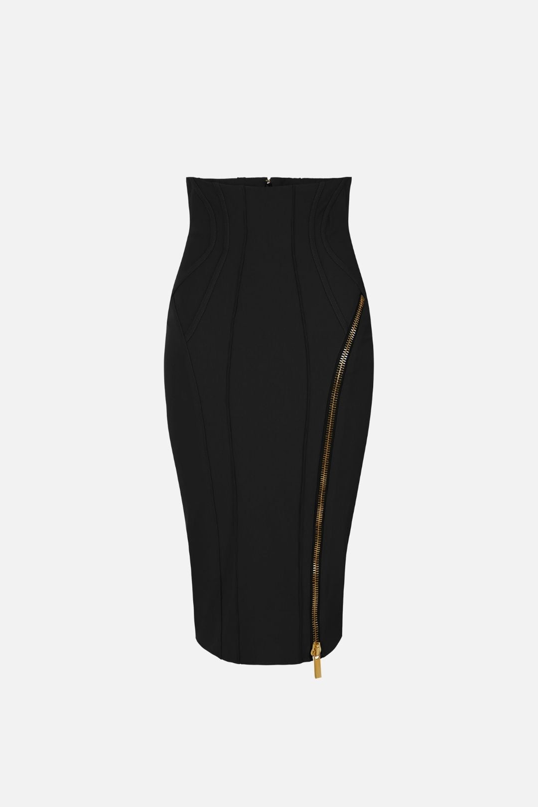 Elisabetta Franchi Gonna Midi a Vita Alta con Zip Dorata GO20866E2 NERO