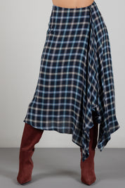 Manila Grace Gonna Midi Asimmetrica a Quadri con Drappeggio N153VQ EVENING BLUE :AI26