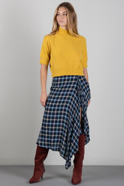 Manila Grace Gonna Midi Asimmetrica a Quadri con Drappeggio N153VQ EVENING BLUE :AI26