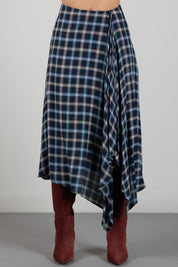 Manila Grace Gonna Midi Asimmetrica a Quadri con Drappeggio N153VQ EVENING BLUE :AI26