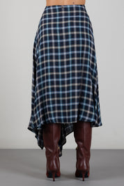 Manila Grace Gonna Midi Asimmetrica a Quadri con Drappeggio N153VQ EVENING BLUE :AI26