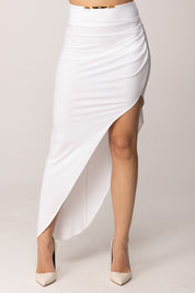 Elisabetta Franchi Gonna Midi Asimmetrica con Drappeggio e Spacco GO16161E2 AVORIO